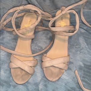 Nude wrap up heels